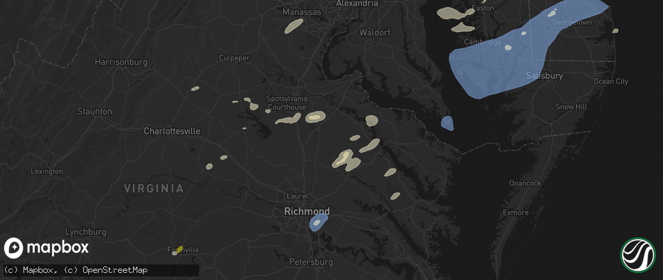 Hail map in Milford, VA on July 18, 2026
