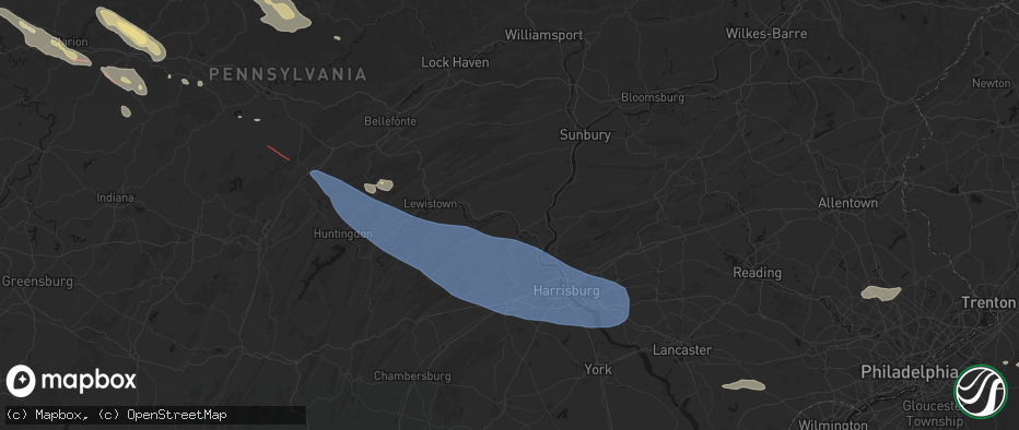 Hail map in Millerstown, PA on July 18, 2026