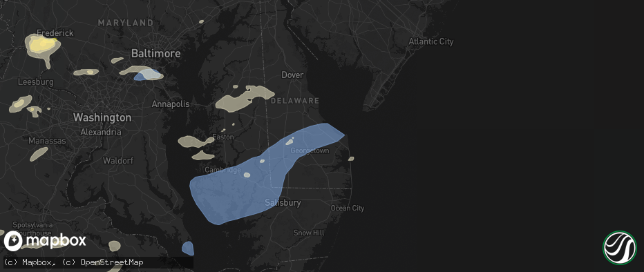 Hail map in Milton, DE on July 18, 2026