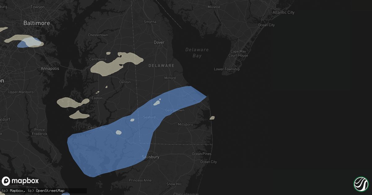 Hail map in Milton, DE on July 18, 2026
