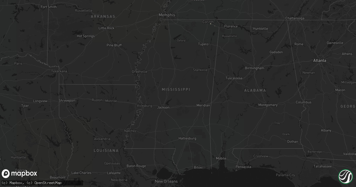Hail map in Mississippi on July 18, 2026