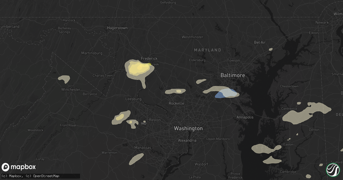 Hail map in Montgomery Village, MD on July 18, 2026