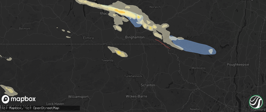 Hail map in Montrose, PA on July 18, 2026