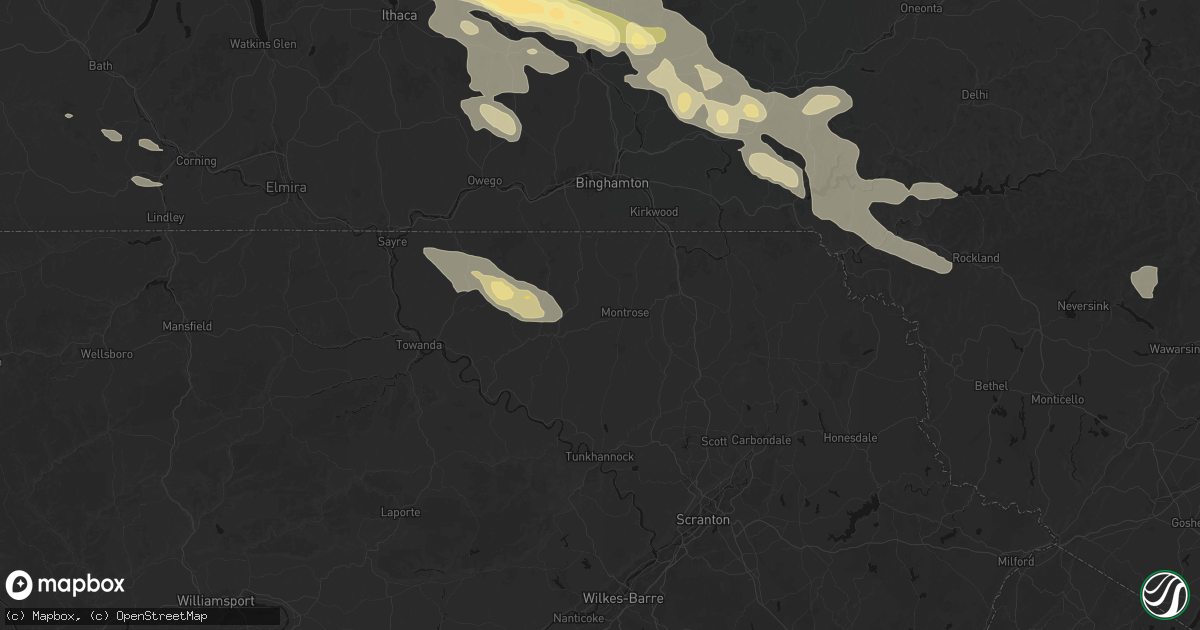 Hail map in Montrose, PA on July 18, 2026