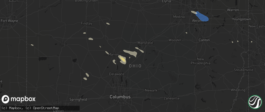 Hail map in Mount Gilead, OH on July 18, 2026