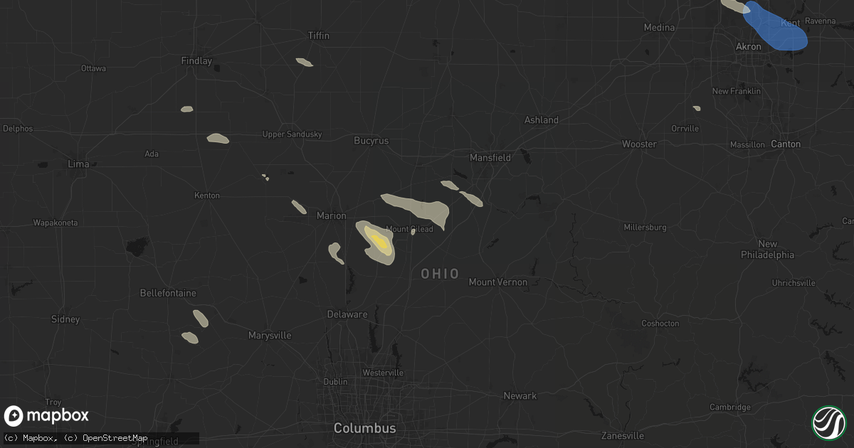 Hail map in Mount Gilead, OH on July 18, 2026