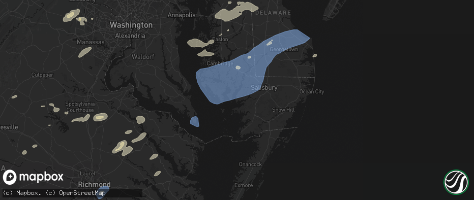 Hail map in Nanticoke, MD on July 18, 2026