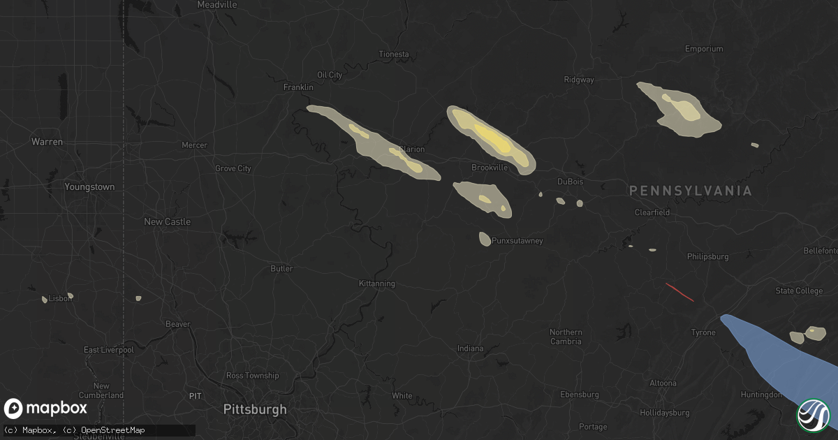 Hail map in New Bethlehem, PA on July 18, 2026