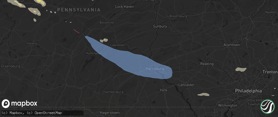 Hail map in New Bloomfield, PA on July 18, 2026