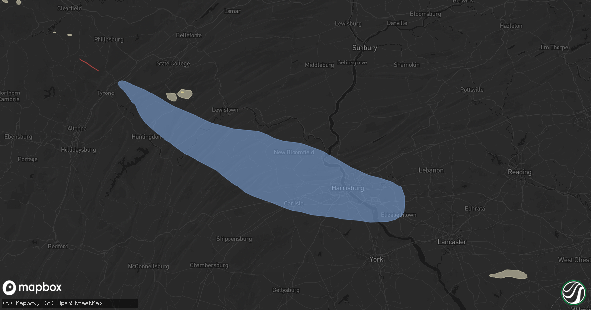 Hail map in New Bloomfield, PA on July 18, 2026