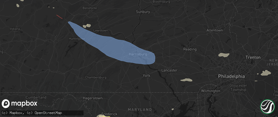 Hail map in New Cumberland, PA on July 18, 2026