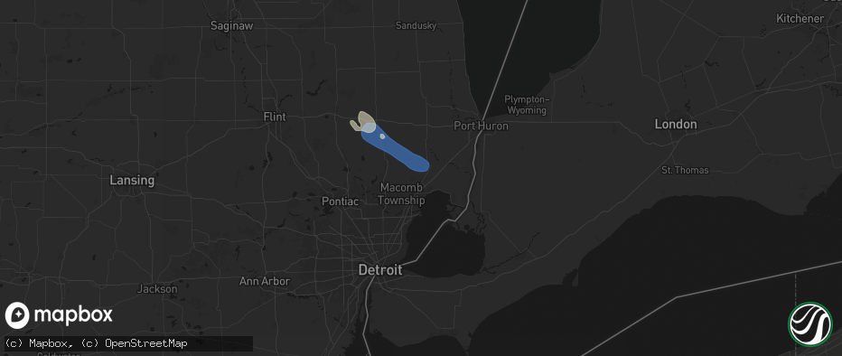 Hail map in New Haven, MI on July 18, 2026