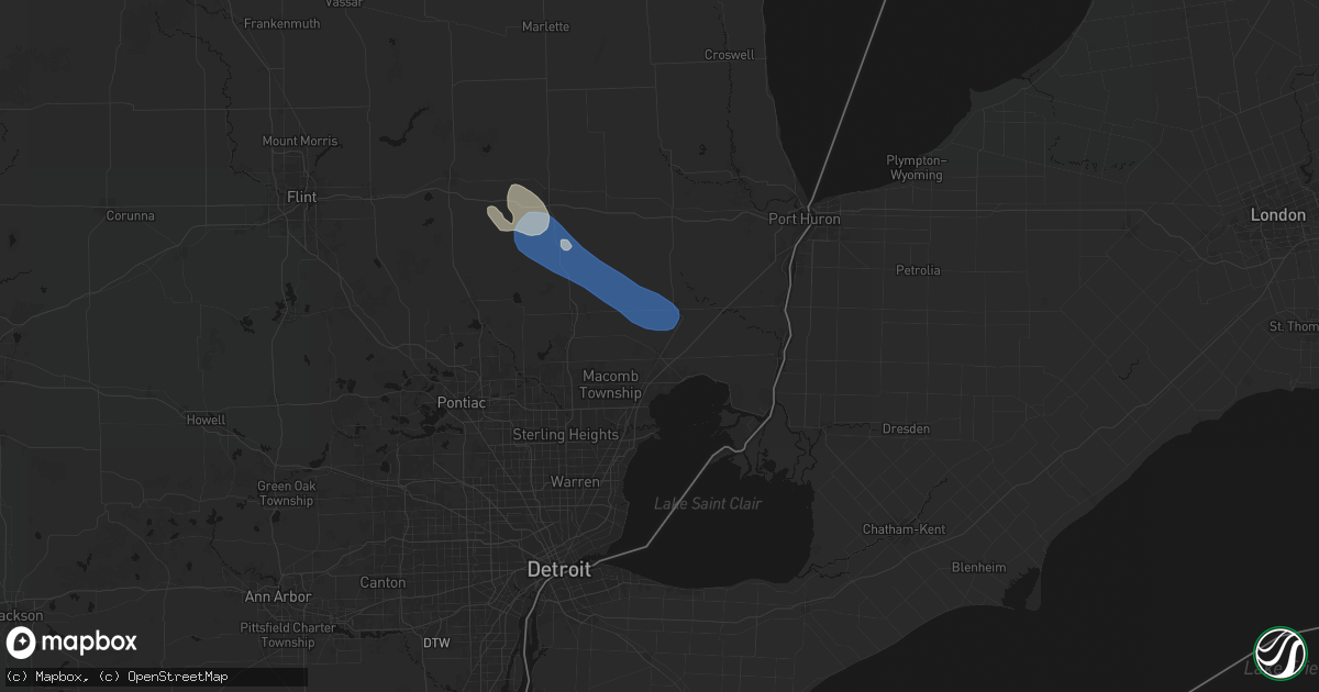 Hail map in New Haven, MI on July 18, 2026