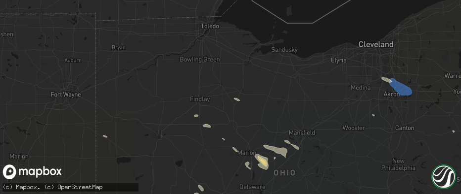 Hail map in New Riegel, OH on July 18, 2026