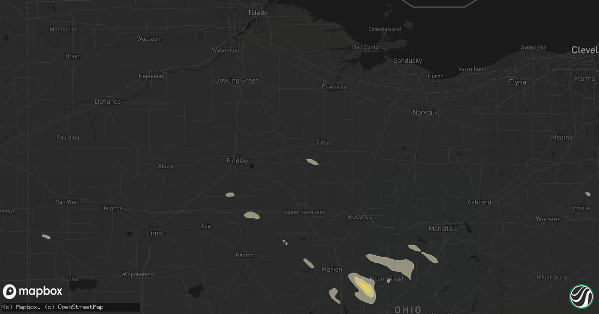 Hail map in New Riegel, OH on July 18, 2026
