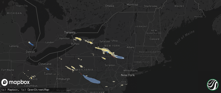 Hail map in New York on July 18, 2026