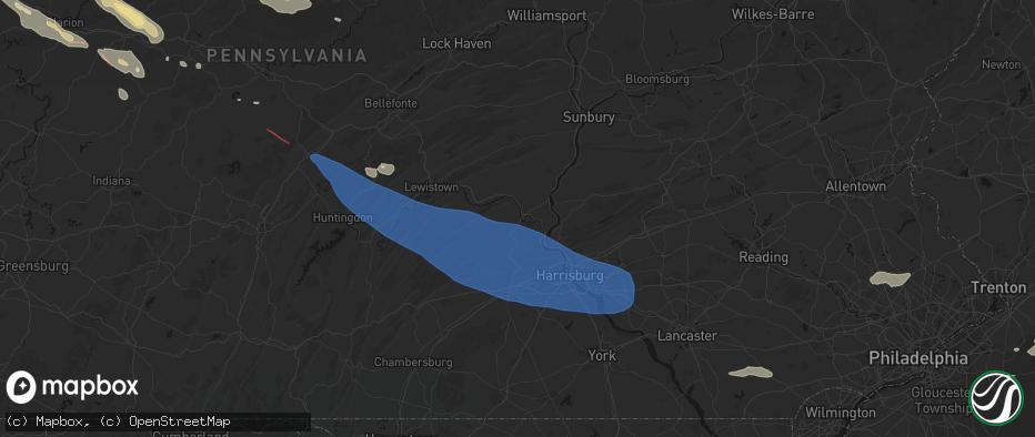 Hail map in Newport, PA on July 18, 2026
