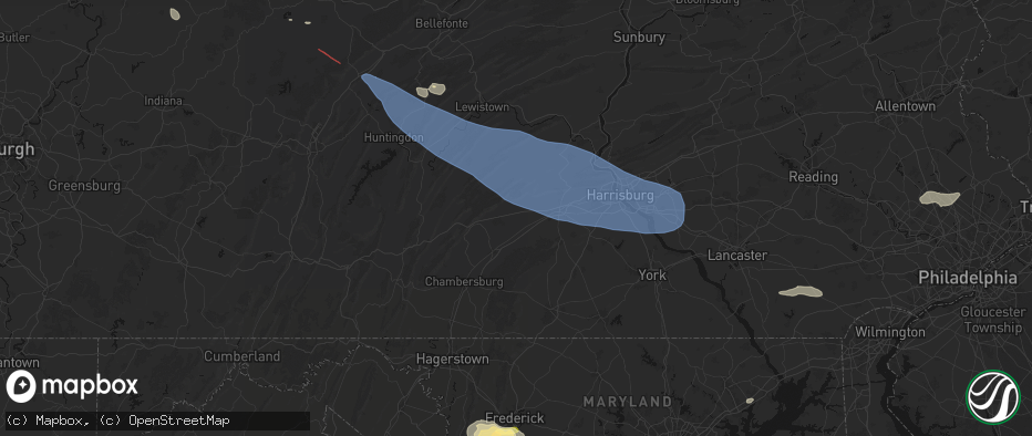 Hail map in Newville, PA on July 18, 2026