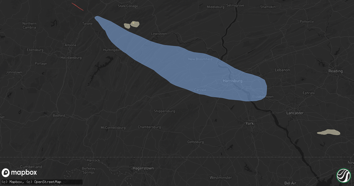 Hail map in Newville, PA on July 18, 2026