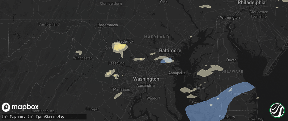 Hail map in Olney, MD on July 18, 2026