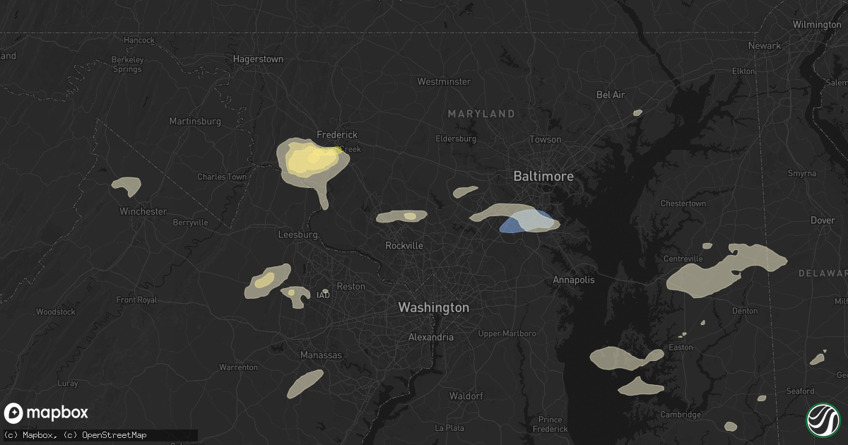 Hail map in Olney, MD on July 18, 2026