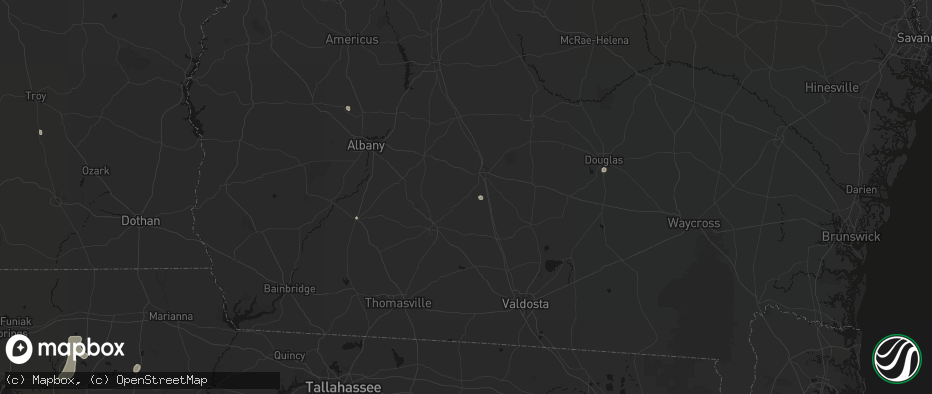 Hail map in Omega, GA on July 18, 2026