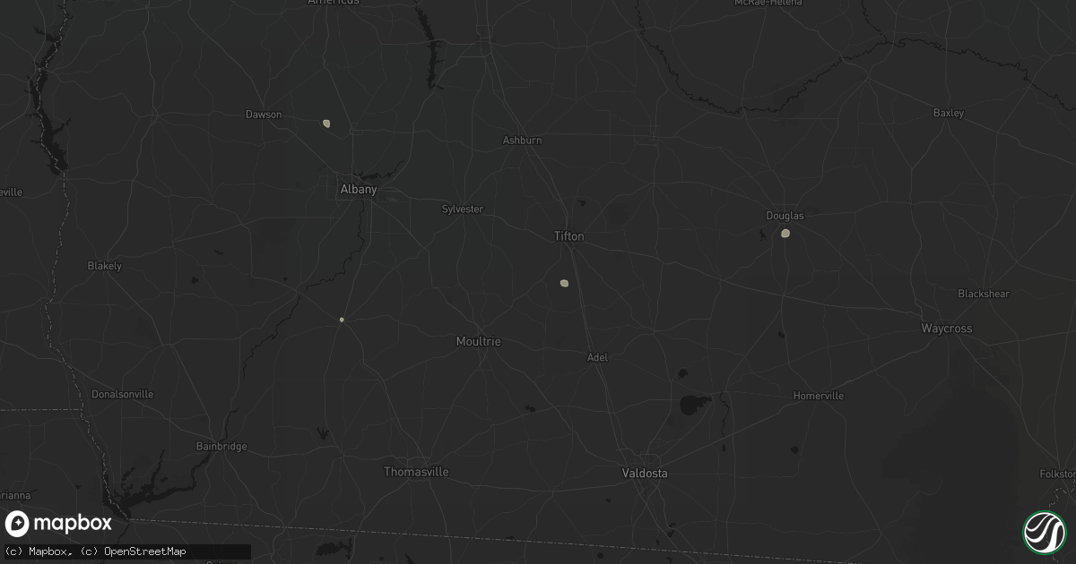 Hail map in Omega, GA on July 18, 2026