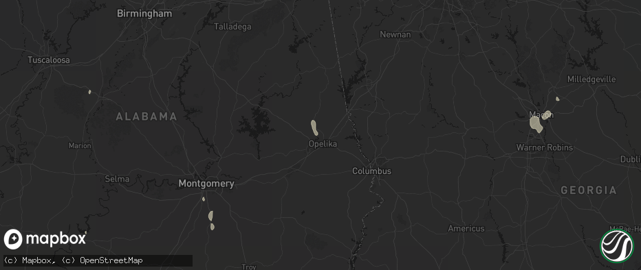 Hail map in Opelika, AL on July 18, 2026