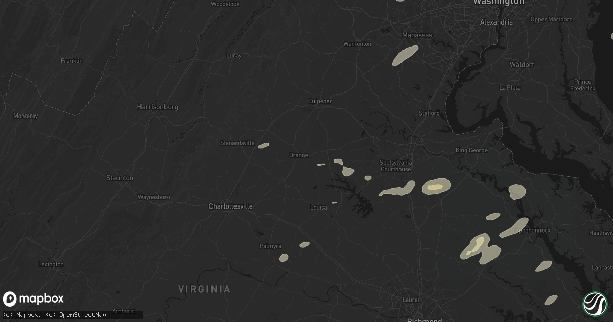 Hail map in Orange, VA on July 18, 2026