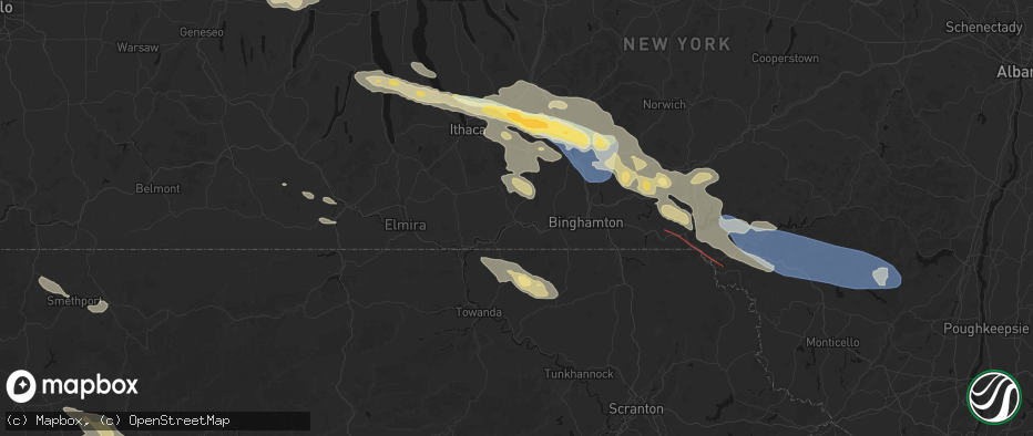 Hail map in Owego, NY on July 18, 2026