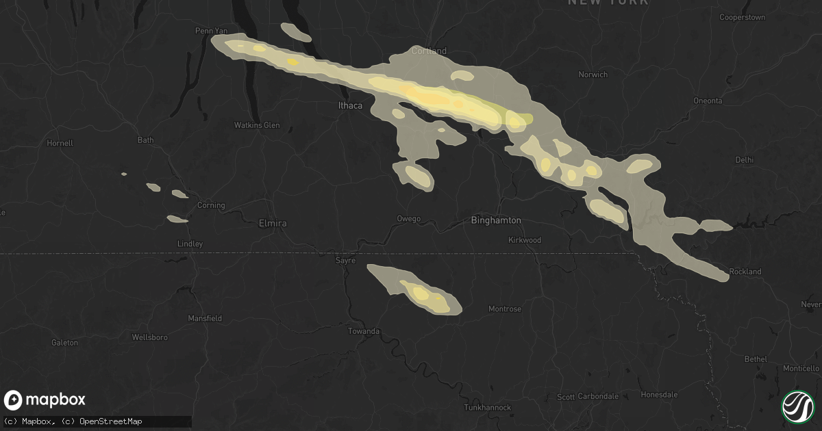 Hail map in Owego, NY on July 18, 2026
