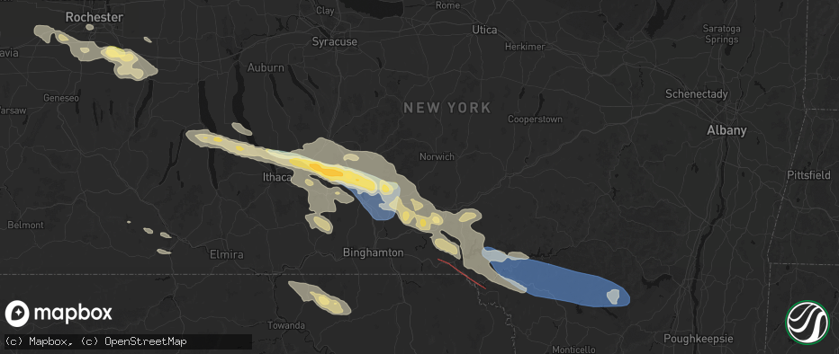 Hail map in Oxford, NY on July 18, 2026