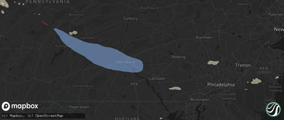 Hail map in Palmyra, PA on July 18, 2026