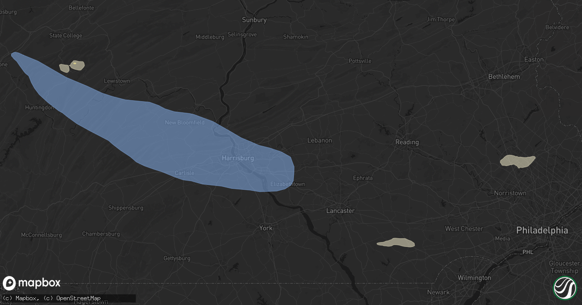Hail map in Palmyra, PA on July 18, 2026
