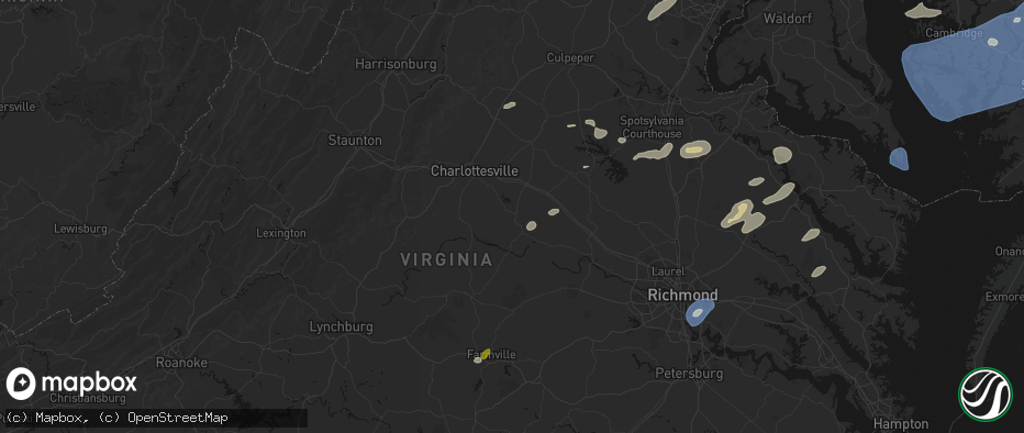 Hail map in Palmyra, VA on July 18, 2026