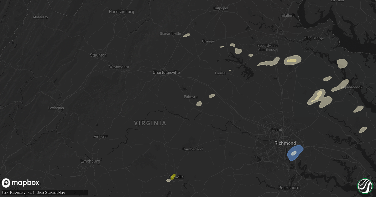 Hail map in Palmyra, VA on July 18, 2026