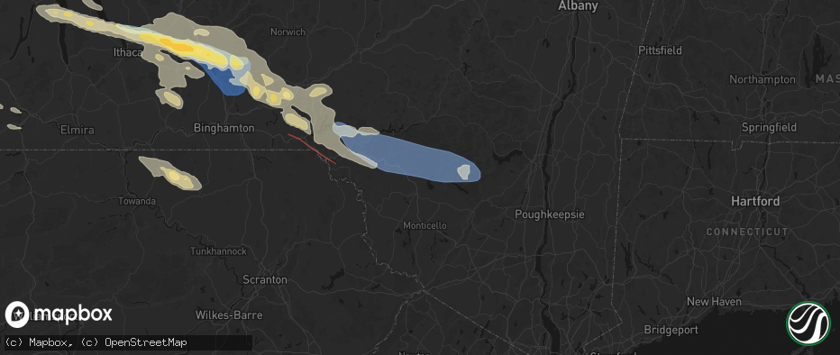Hail map in Parksville, NY on July 18, 2026