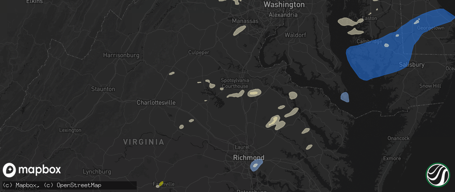 Hail map in Partlow, VA on July 18, 2026