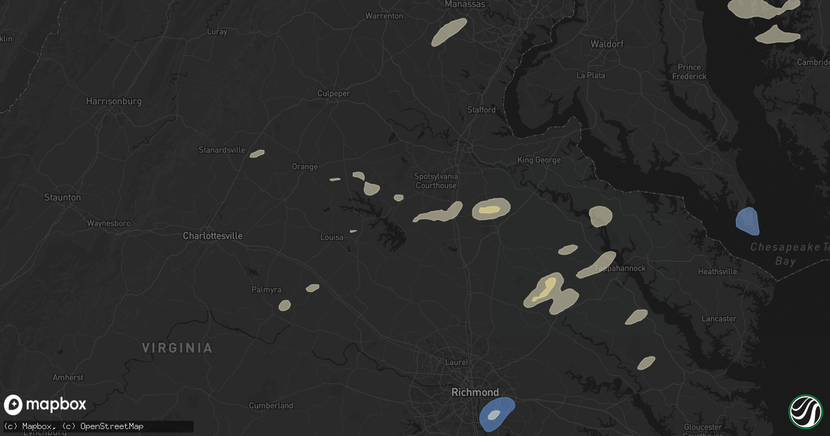 Hail map in Partlow, VA on July 18, 2026