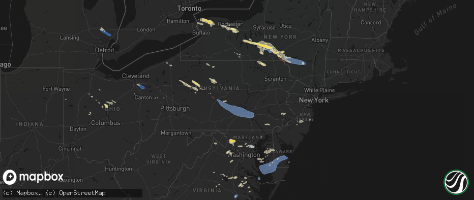 Hail map in Pennsylvania on July 18, 2026