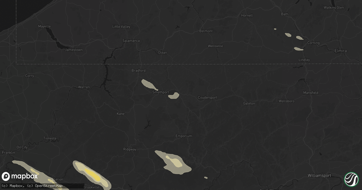 Hail map in Port Allegany, PA on July 18, 2026