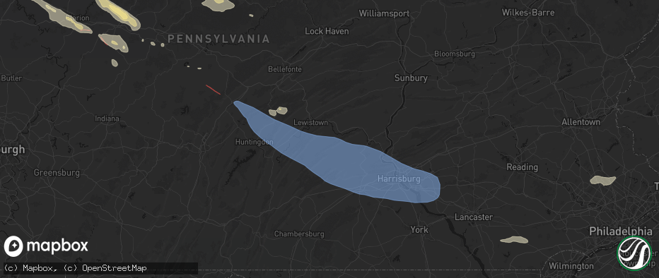 Hail map in Port Royal, PA on July 18, 2026