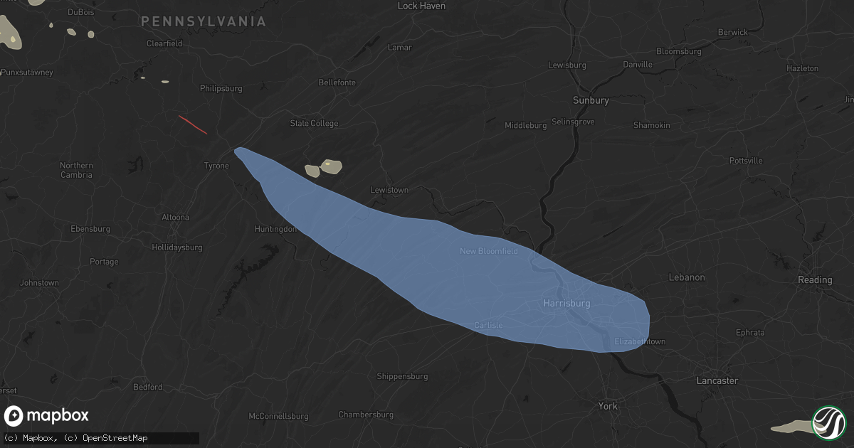 Hail map in Port Royal, PA on July 18, 2026