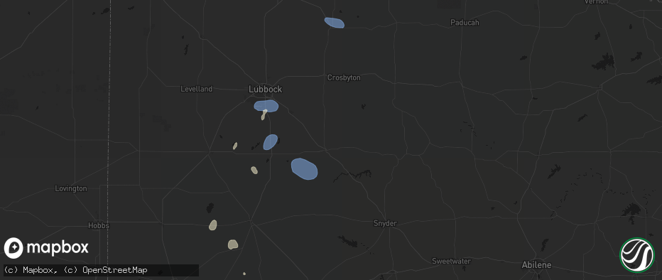 Hail map in Post, TX on July 18, 2026