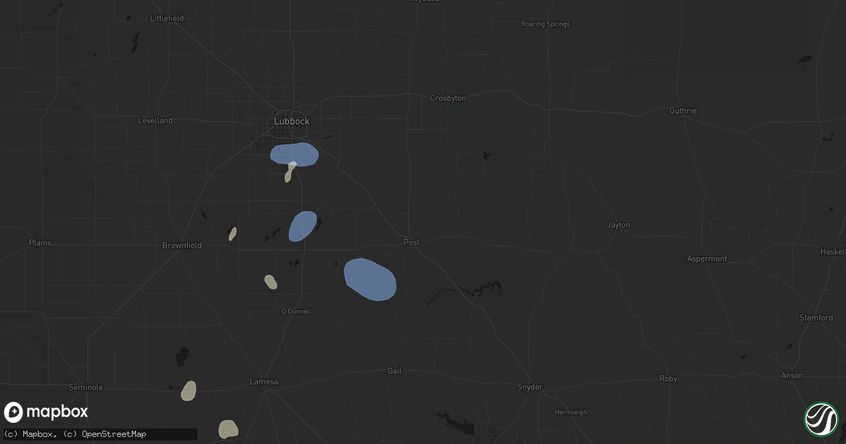 Hail map in Post, TX on July 18, 2026