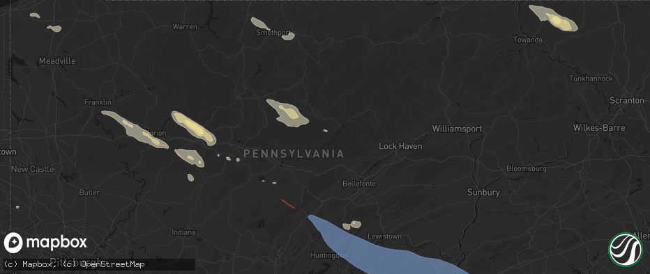 Hail map in Pottersdale, PA on July 18, 2026