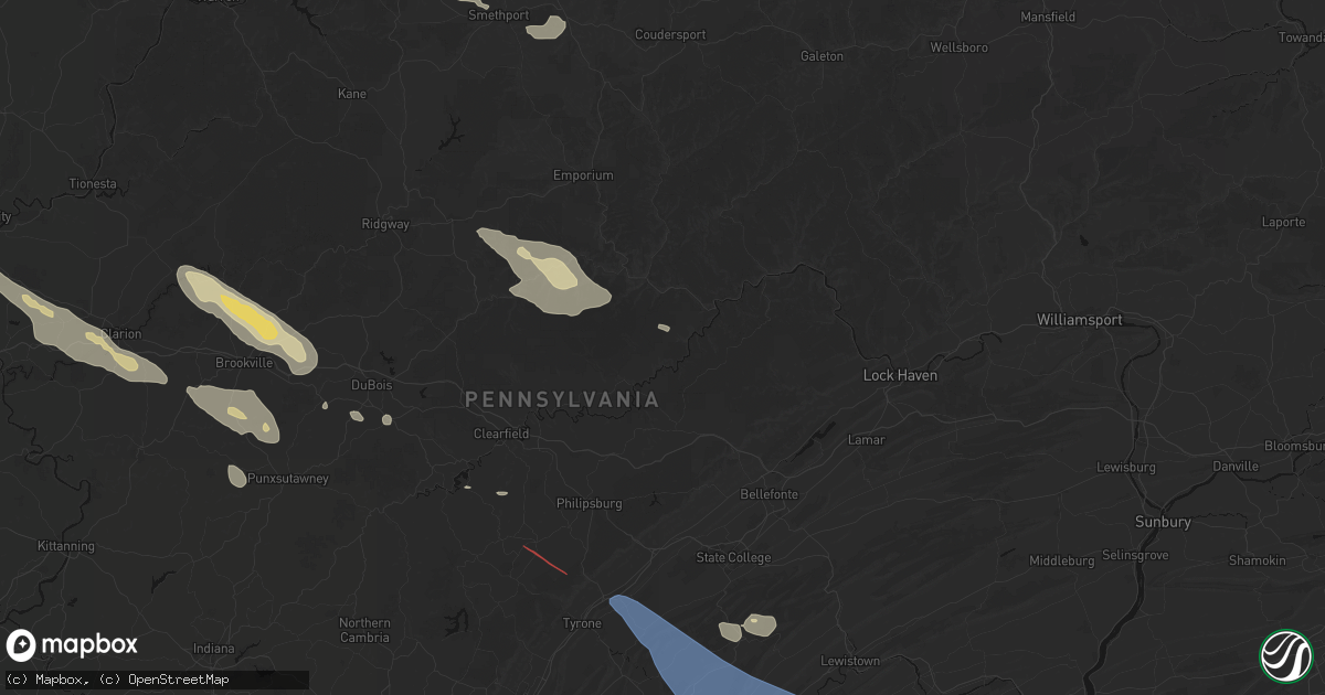 Hail map in Pottersdale, PA on July 18, 2026