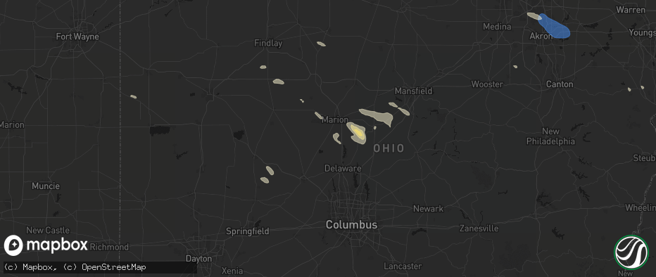 Hail map in Prospect, OH on July 18, 2026