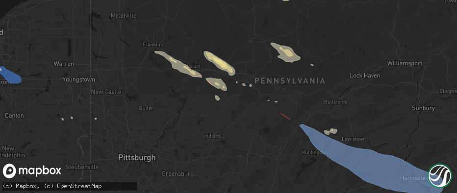 Hail map in Punxsutawney, PA on July 18, 2026