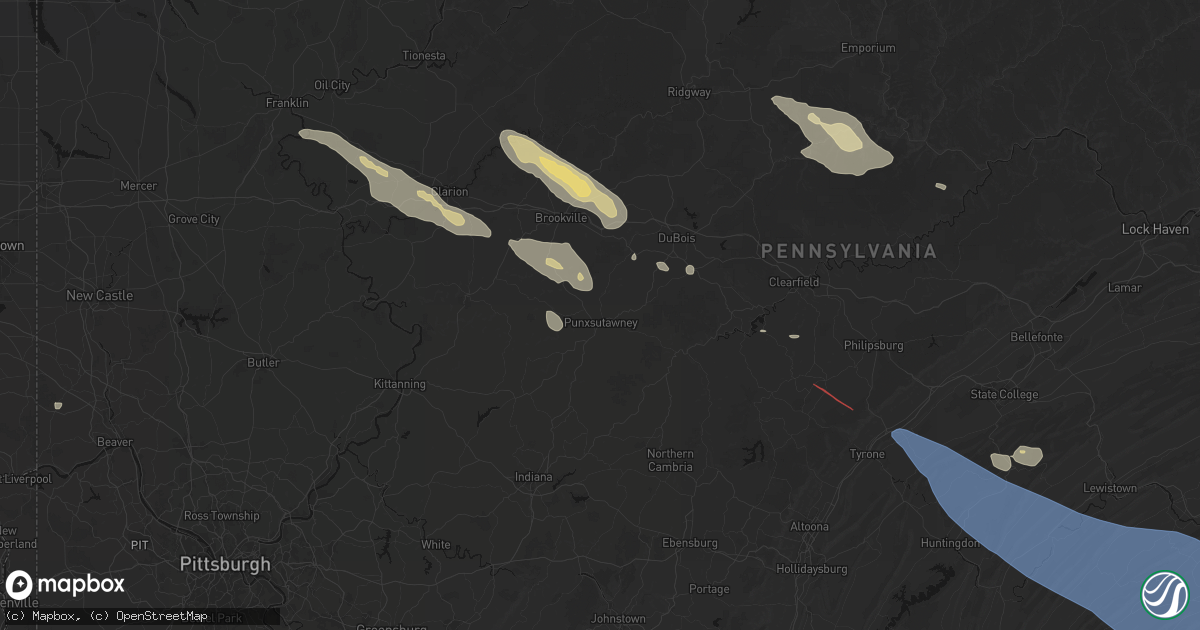 Hail map in Punxsutawney, PA on July 18, 2026